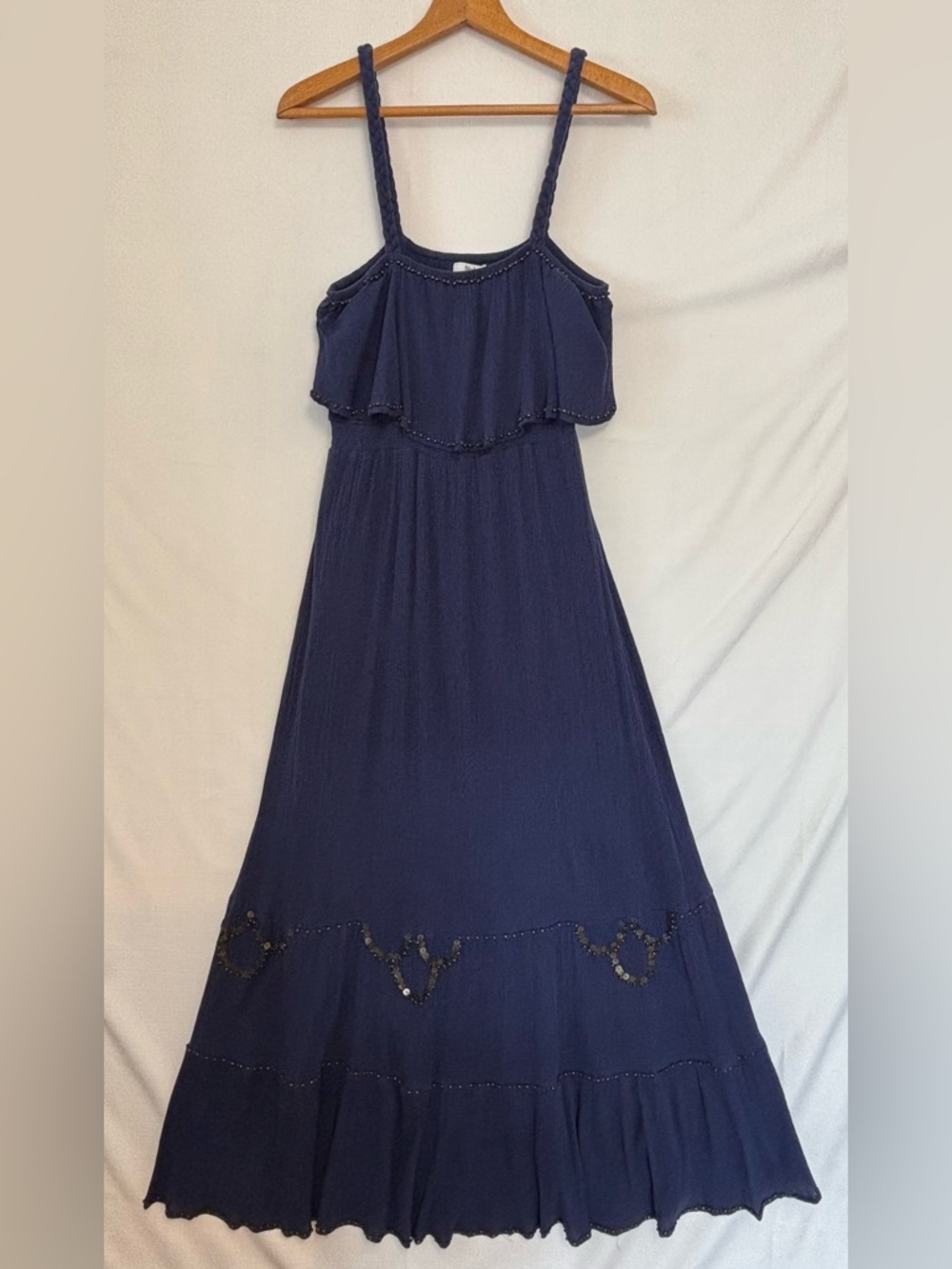 STYLE & CO Blue Crinkle Ruffled Maxi Dress Size Medium
